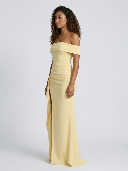 Isabella Ruched Off Maxi Dress - Lemon