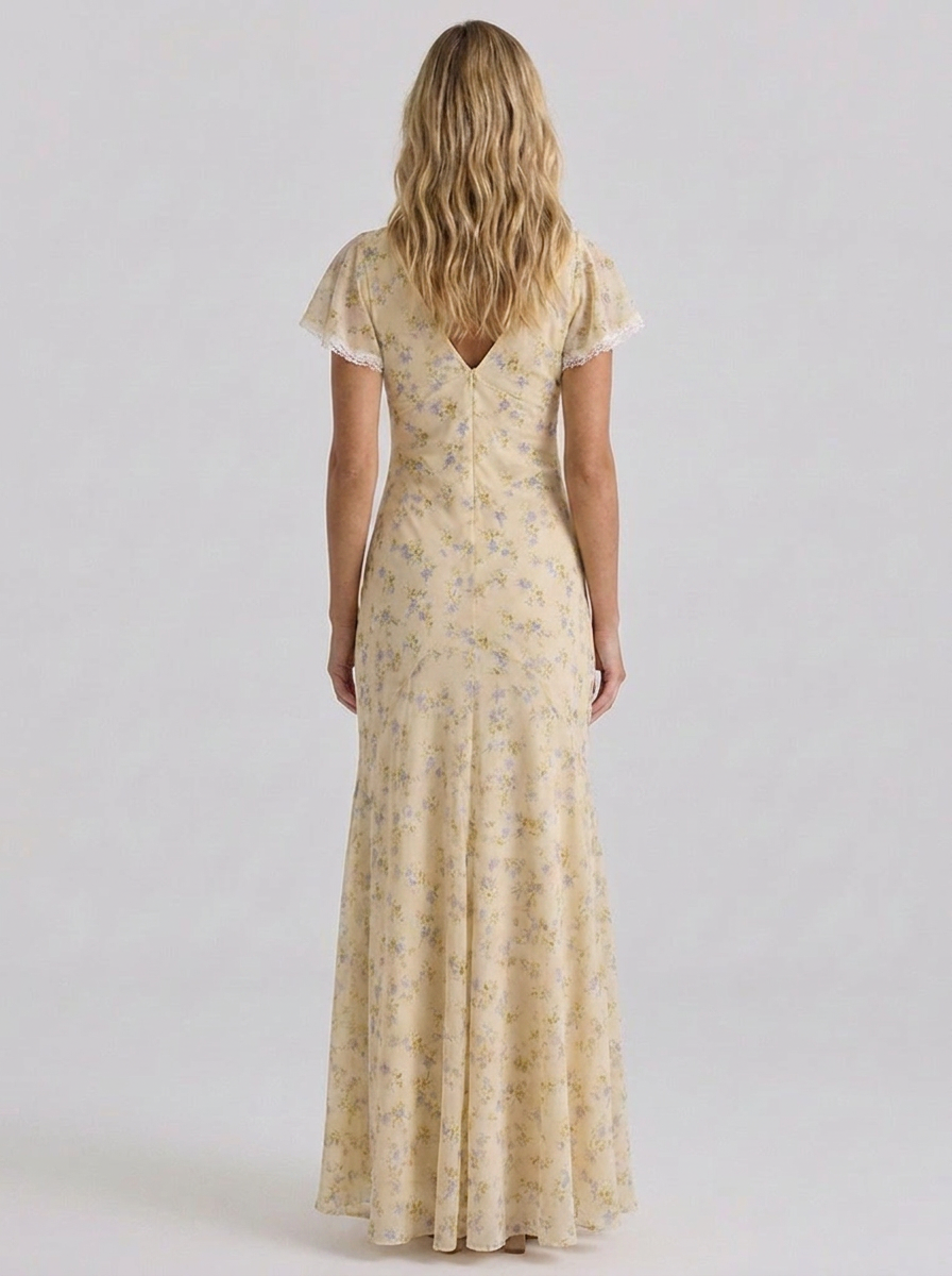 Zoé Floral Ruched Maxi Dress - Buttercup