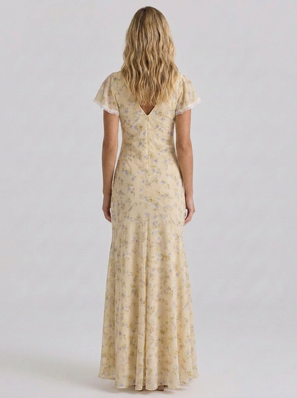 Zoé Floral Ruched Maxi Dress - Buttercup