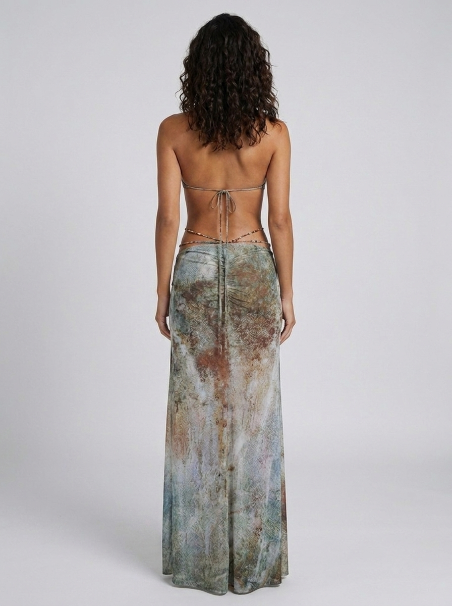 Mabel Cutout Plunge Maxi Dress - Blue