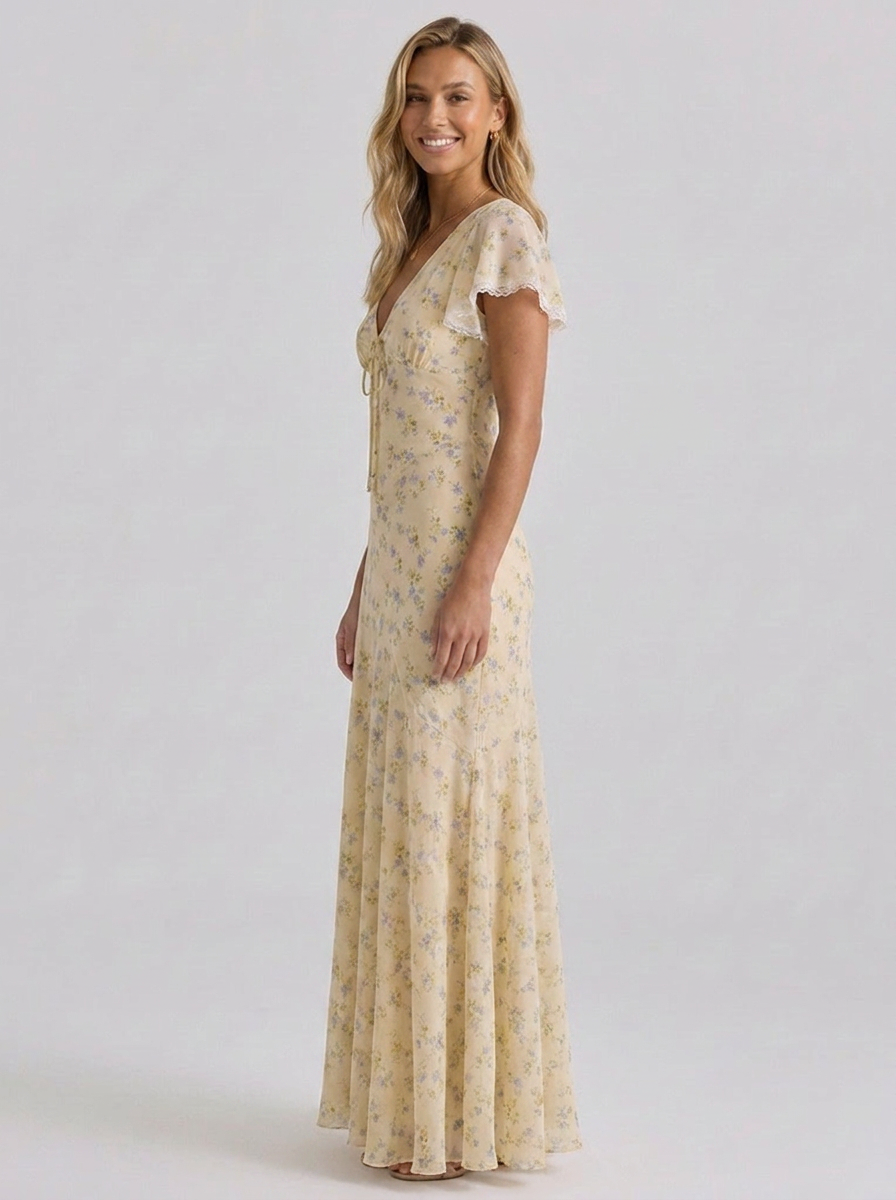 Zoé Floral Ruched Maxi Dress - Buttercup