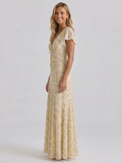 Zoé Floral Ruched Maxi Dress - Buttercup