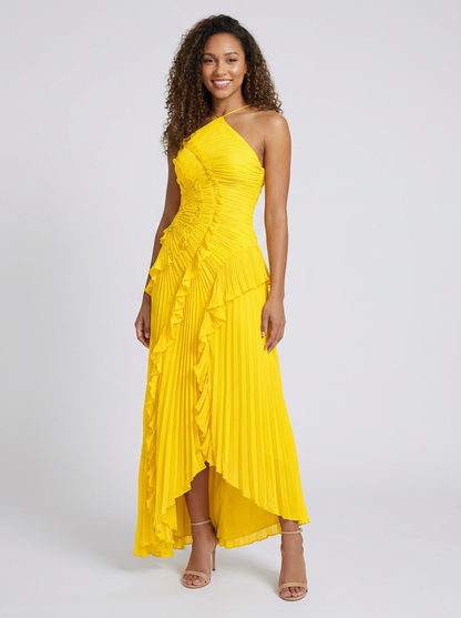Valeska Ruffle Maxi Dress - Lemon Yellow