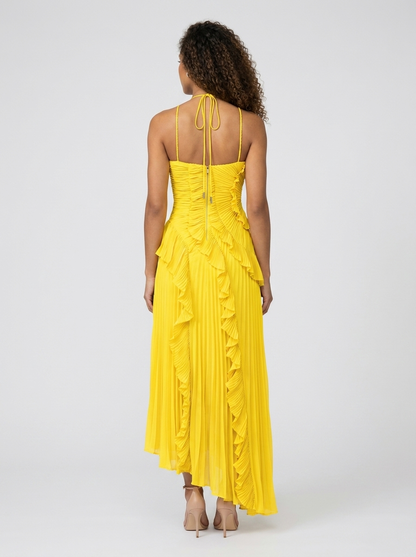 Valeska Ruffle Maxi Dress - Lemon Yellow