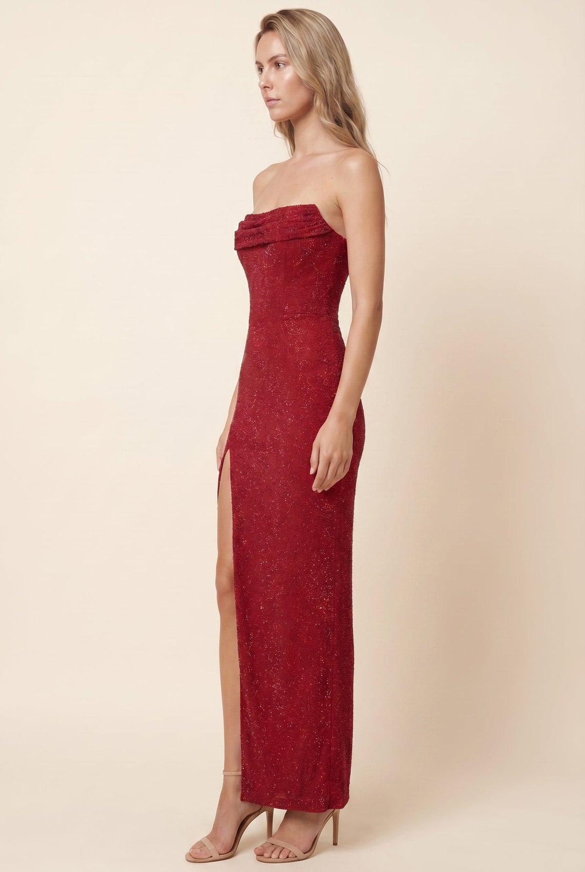 Verona Strapless Maxi Dress - Deep Red