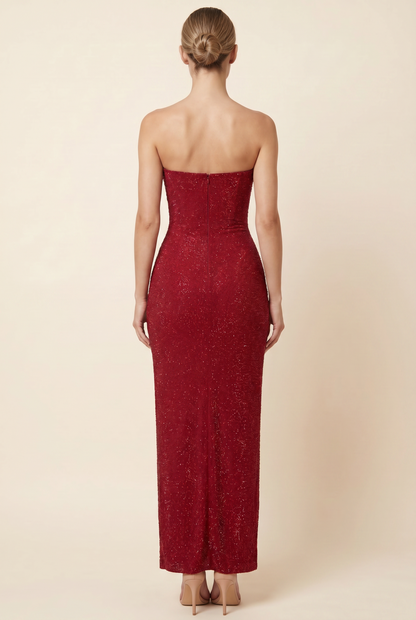 Verona Strapless Maxi Dress - Deep Red