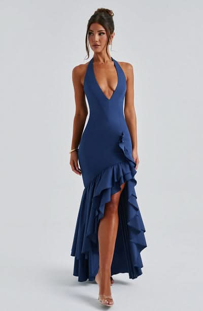 Women's Wedding Guest Halter Maxi Dress With Ruffle Hem - product image 2