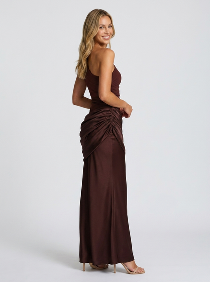 Yasmina One Shoulder Maxi Dress - Chocolate Brown