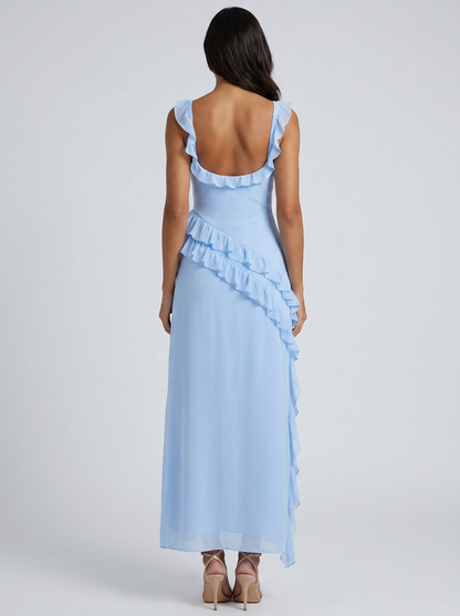 Yolande Ruffle Maxi Dress - Baby Blue