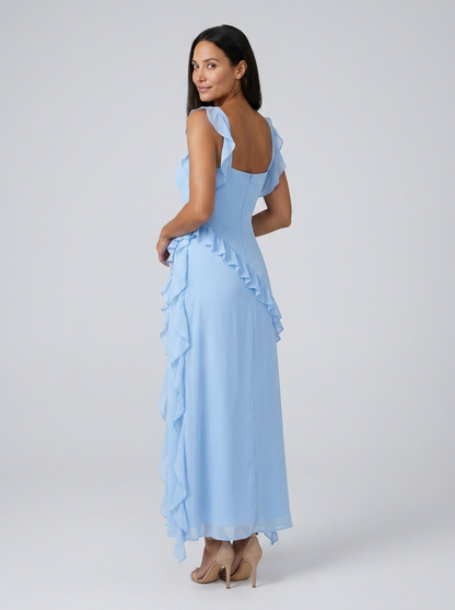 Yolande Ruffle Maxi Dress - Baby Blue