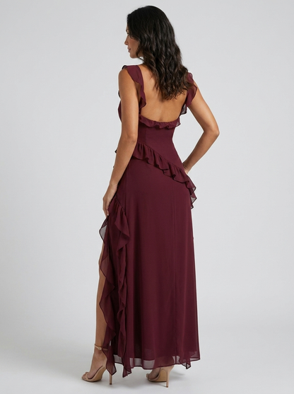 Yolande Ruffle Maxi Dress - Burgundy