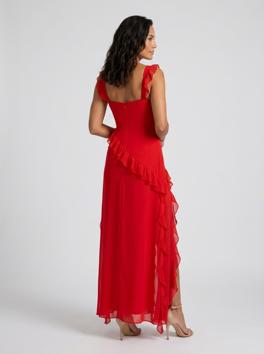 Yolande Ruffle Maxi Dress - Red